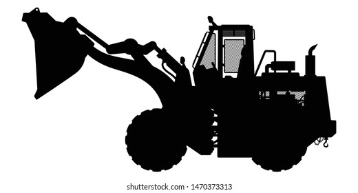 Wheel loader construction vehicle silhouette vector