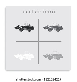 Wheel loader flat black and white vector icon.