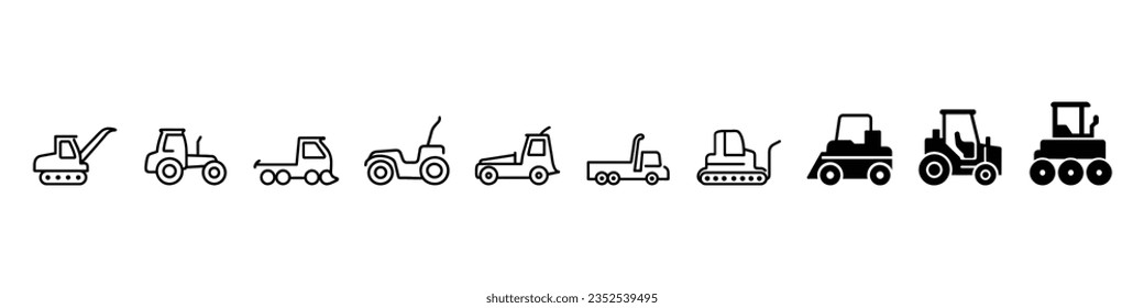 Wheel loader icon, Industrial Vehicles Icons, Heavy and construction machinery icon, Tractor loader glyph icon. wheel loader icon set, loader icons