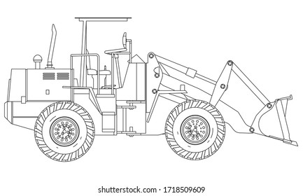 Wheel Loader outline vector. Special machines for the building work.