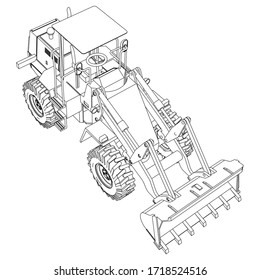 Wheel Loader outline vector. Special machines for the building work.