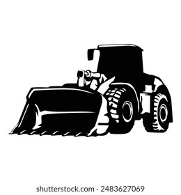 wheel loader silhouette design. heavy equipment sign and symbol.