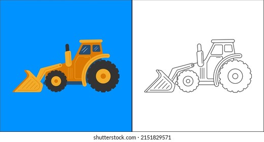 Wheel loader suitable for children's coloring page vector illustration