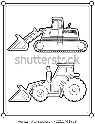 Wheel loader and Track Loader suitable for children's coloring page vector illustration