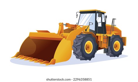 Wheel loader vector illustration. Heavy machinery construction vehicle isolated on white background