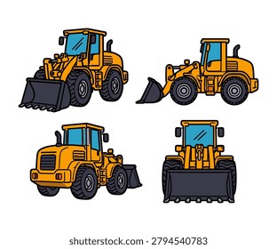 Wheel Loader Vector Illustration Set Construction Heavy Equipment	