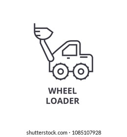 wheel loader vector line icon, sign, illustration on background, editable strokes