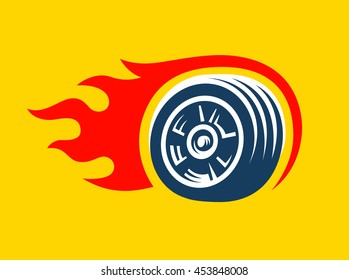 Wheel logo. Fast speed with a fiery trail