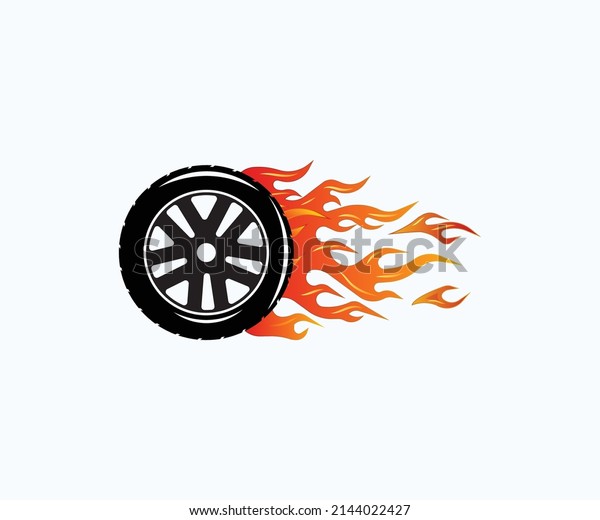 Wheel logo. Fast speed with a fiery trail Stock\
Vector. Tires logo design\
template.