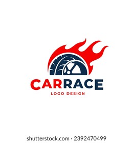 Wheel logo. Speed ​​racing car wheels with fiery tracks.