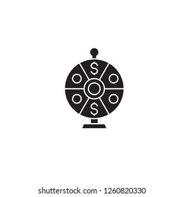 Wheel of luck black vector concept icon. Wheel of luck flat illustration, sign