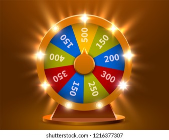 Wheel of luck or fortune. Gamble chance leisure. Colorful gambling wheel. Jackpot prize concept background. Vector Illustration