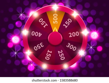 Wheel of luck or fortune. Gamble chance leisure. Colorful gambling wheel. Jackpot prize concept background. Vector Illustration