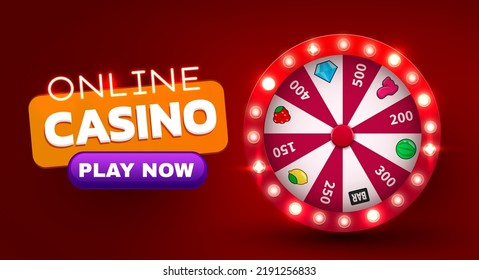 Wheel of luck or fortune. Gamble chance leisure. Colorful gambling wheel. Online casino. Web landing page template or banner for internet casino. Big win concept. Vector illustration