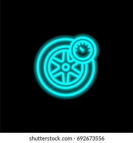 Wheel and Manometer blue glowing neon ui ux icon. Glowing sign logo vector