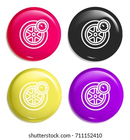 Wheel and Manometer multi color glossy badge icon set. Realistic shiny badge icon or logo mockup