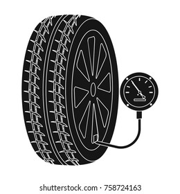 Wheel and manometer single icon in black style for design.Car maintenance station vector symbol stock illustration web.