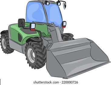 wheel mini bulldozer with bucket isolated on white background