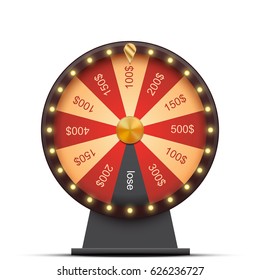 Wheel  with money prizes, isolated on white