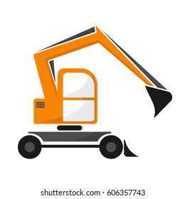 Wheel orange excavator with dipper. Single isolated on white.