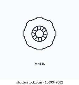 wheel outline icon. Simple linear element illustration. Isolated line whee icon on white background. Thin stroke sign can be used for web, mobile and UI.