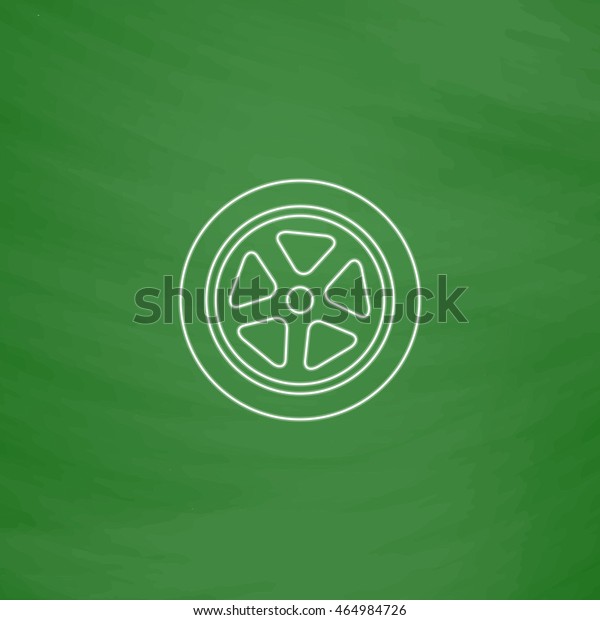 wheel Outline vector icon. Imitation\
draw with white chalk on green chalkboard. Flat Pictogram and\
School board background. Illustration\
symbol