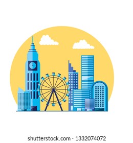wheel panoramic with cityscape scene