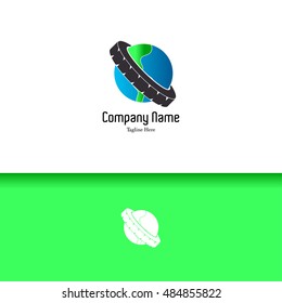 Wheel of planet lowercase flat logo design template