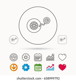 Wheel Pressure Icon. Tire Service Sign. Calendar, Graph Chart And Cogwheel Signs. Download And Heart Love Linear Web Icons. Vector