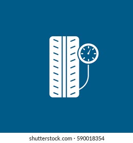 Wheel And Pressure Measuring Flat Icon On Blue Background