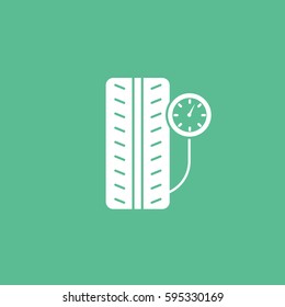 Wheel And Pressure Measuring Flat Icon On Green Background