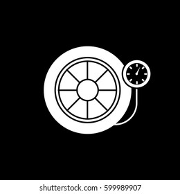 Wheel And Pressure Measuring Flat Icon On Black Background