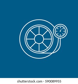 Wheel And Pressure Measuring Line Icon On Blue Background
