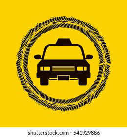 wheel print on circle shape with taxi car vehicle icon. colorful design. vector illustration