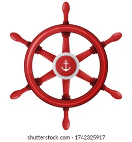 The wheel is red for the ship, on a white background. For design.