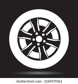 wheel or rim, white on black background, vector illustration 