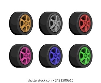 Wheel Rims Color Collection Set Illustration Vector