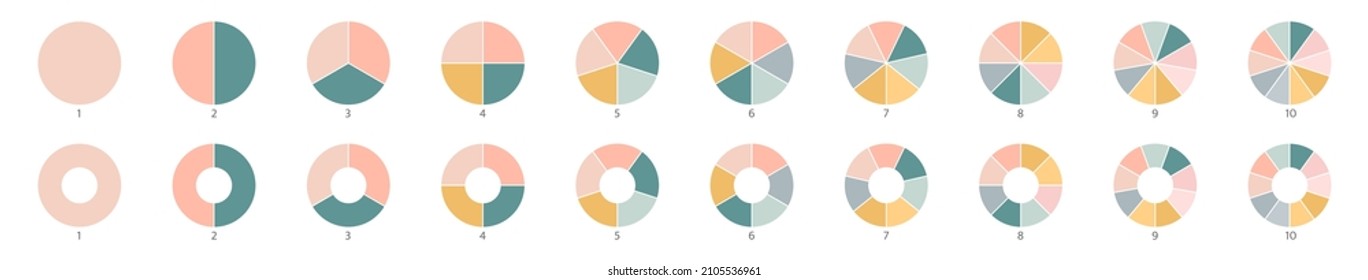Wheel Round Diagram Part Symbol. Pie Chart Color Icons. Segment Slice Sign. Circle Section Graph. 10,2,4,5 Segment Infographic. Three Phase, Six Circular Cycle. Geometric Element. Vector Illustration.