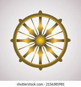 Wheel of Sansara. In Buddhism a symbol of rebirth, getting out of the wheel, liberation. Icon, clipart for website, application about self-development, Buddhism, meditation, Gold .