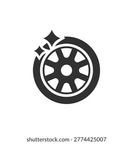 Wheel with shine icon. Clean tire and polished rim. Monochrome black and white symbol