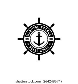 Wheel ship and anchor, marine logo