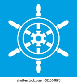 Wheel of ship icon white isolated on blue background vector illustration