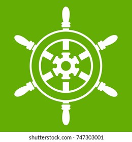 Wheel of ship icon white isolated on green background. Vector illustration