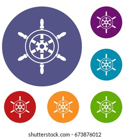 Wheel of ship icons set in flat circle reb, blue and green color for web