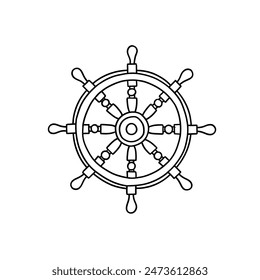  Wheel for ship vector cartoon illustration, isolated on white background. linear style