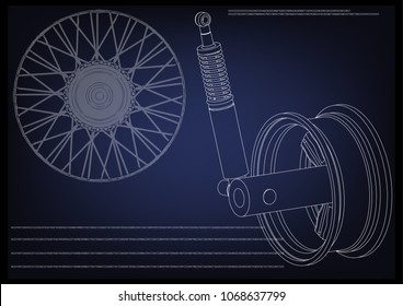 wheel and shock absorber on a blue background