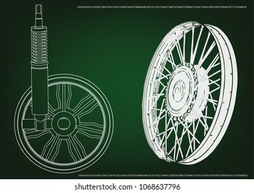 wheel and shock absorber on a green background