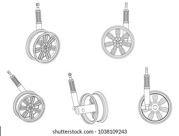 Wheel with shock absorber on a white background. 3d model