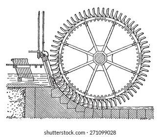 Wheel side, double winnowing, vintage engraved illustration. Industrial encyclopedia E.-O. Lami - 1875. 