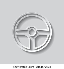 Wheel simple icon. Flat design. Paper style with shadow. Gray background.ai